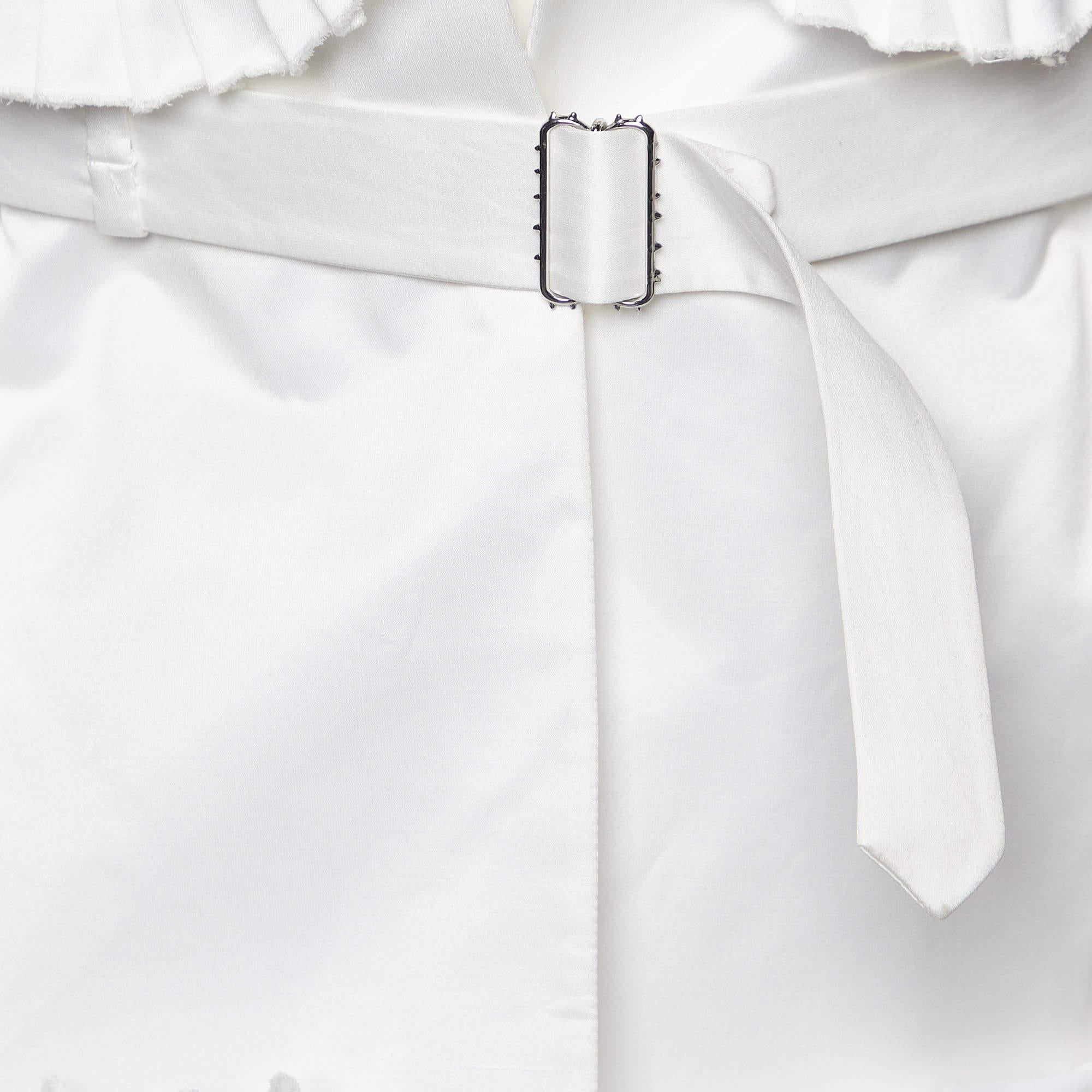 Yves Saint Laurent White Cotton Spiral Pleat Detail Belted Vest M In Good Condition In Dubai, Al Qouz 2