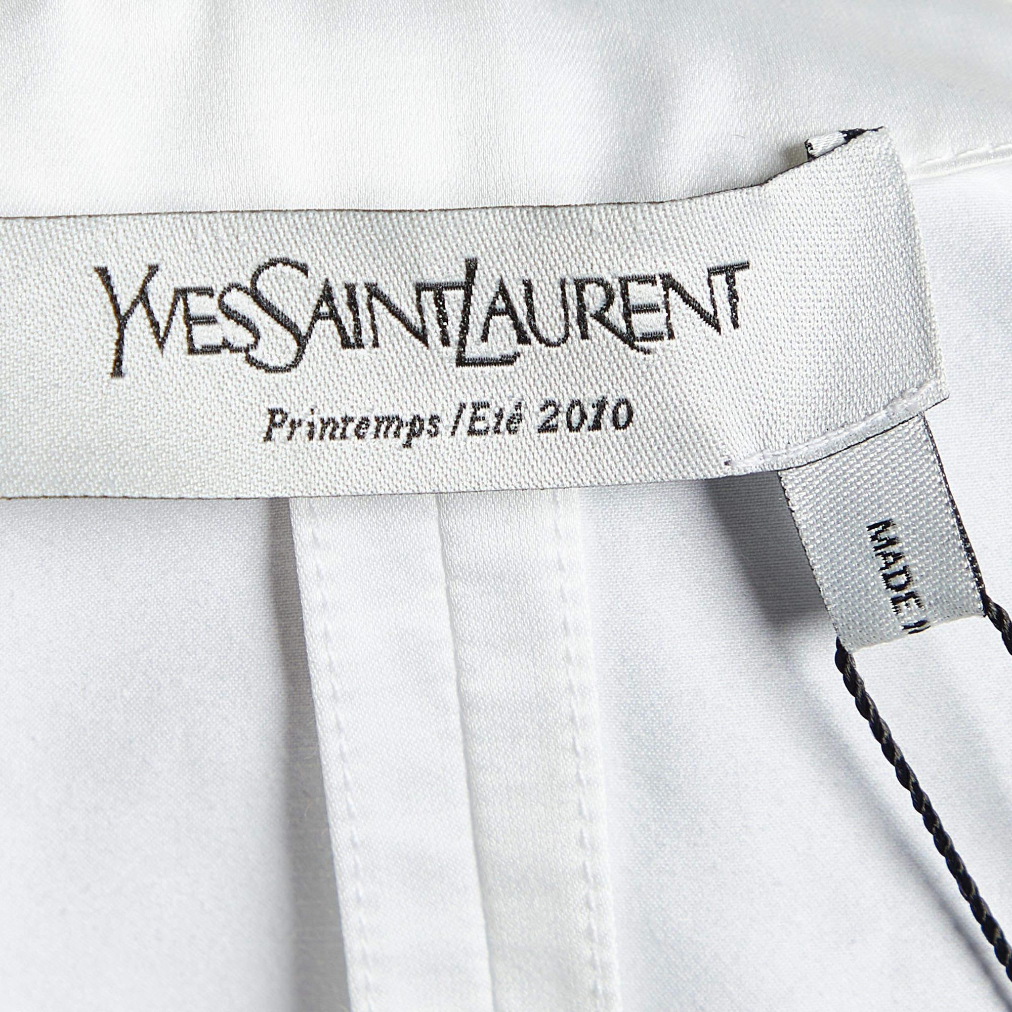 Yves Saint Laurent White Cotton Spiral Pleat Detail Belted Vest M 1