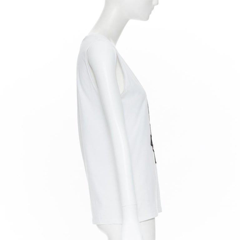 YVES SAINT LAURENT white cotton YSL logo embroidery sleeveless tank top ...