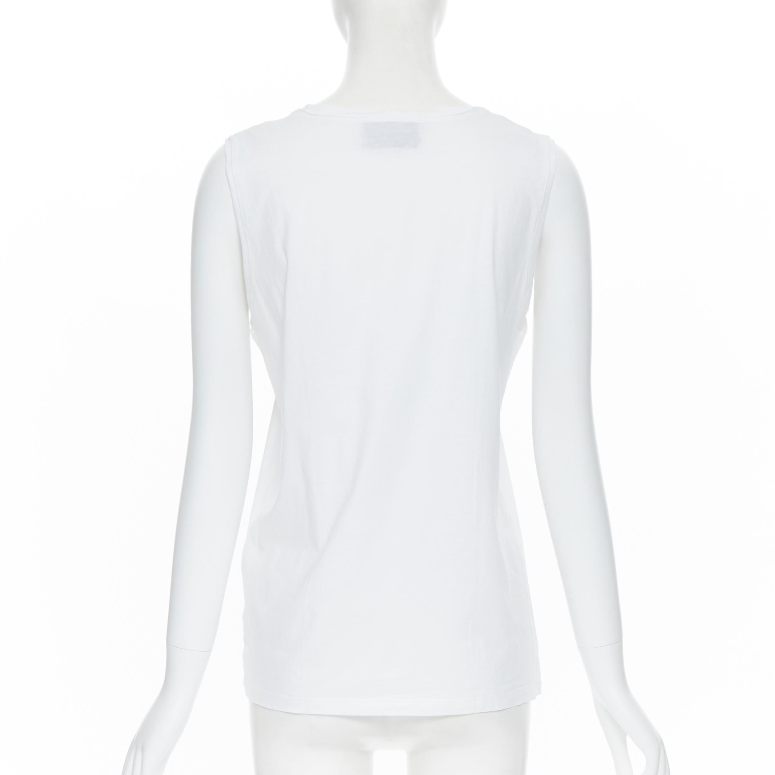 Gray YVES SAINT LAURENT white cotton YSL logo embroidery sleeveless tank top FR42