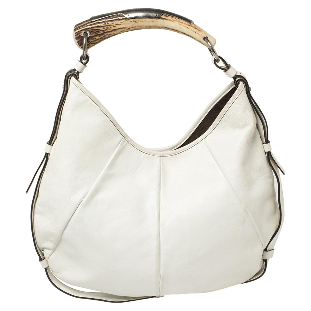 Women's Yves Saint Laurent White Leather Mombasa Hobo