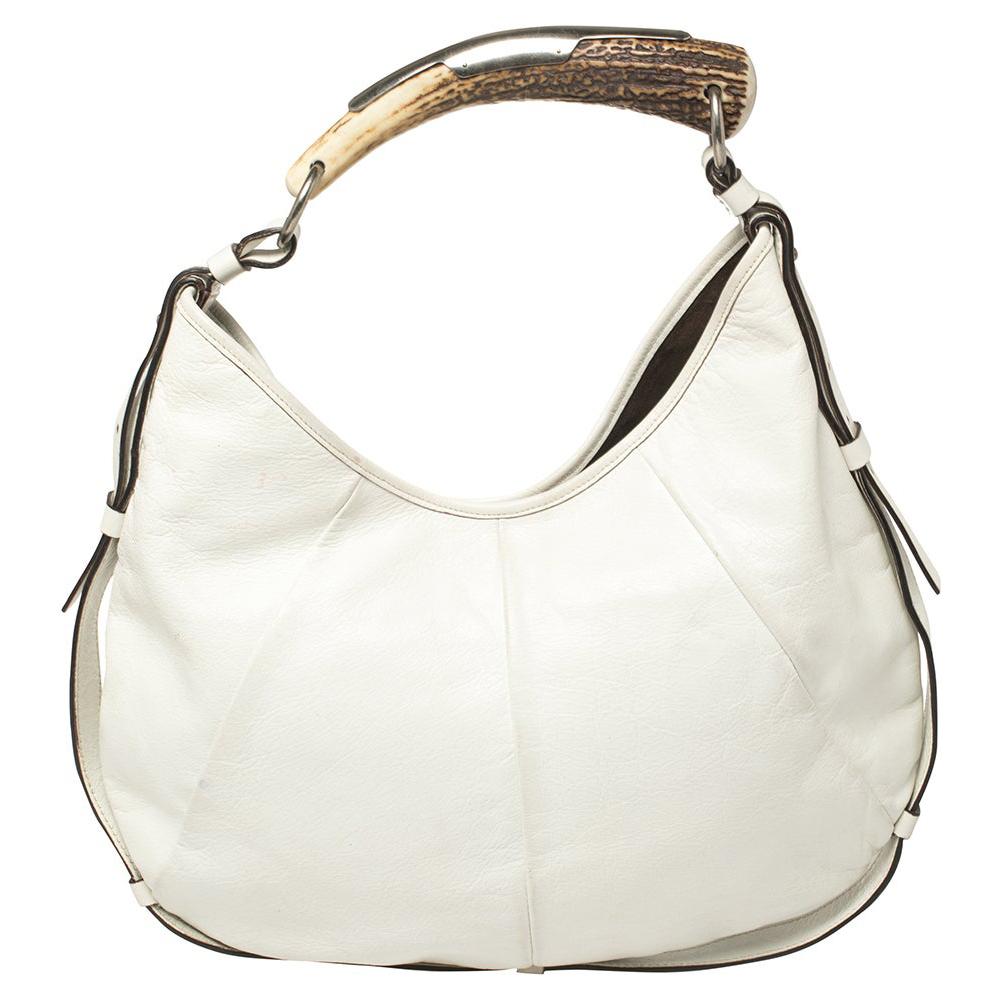 Yves Saint Laurent White Leather Mombasa Hobo