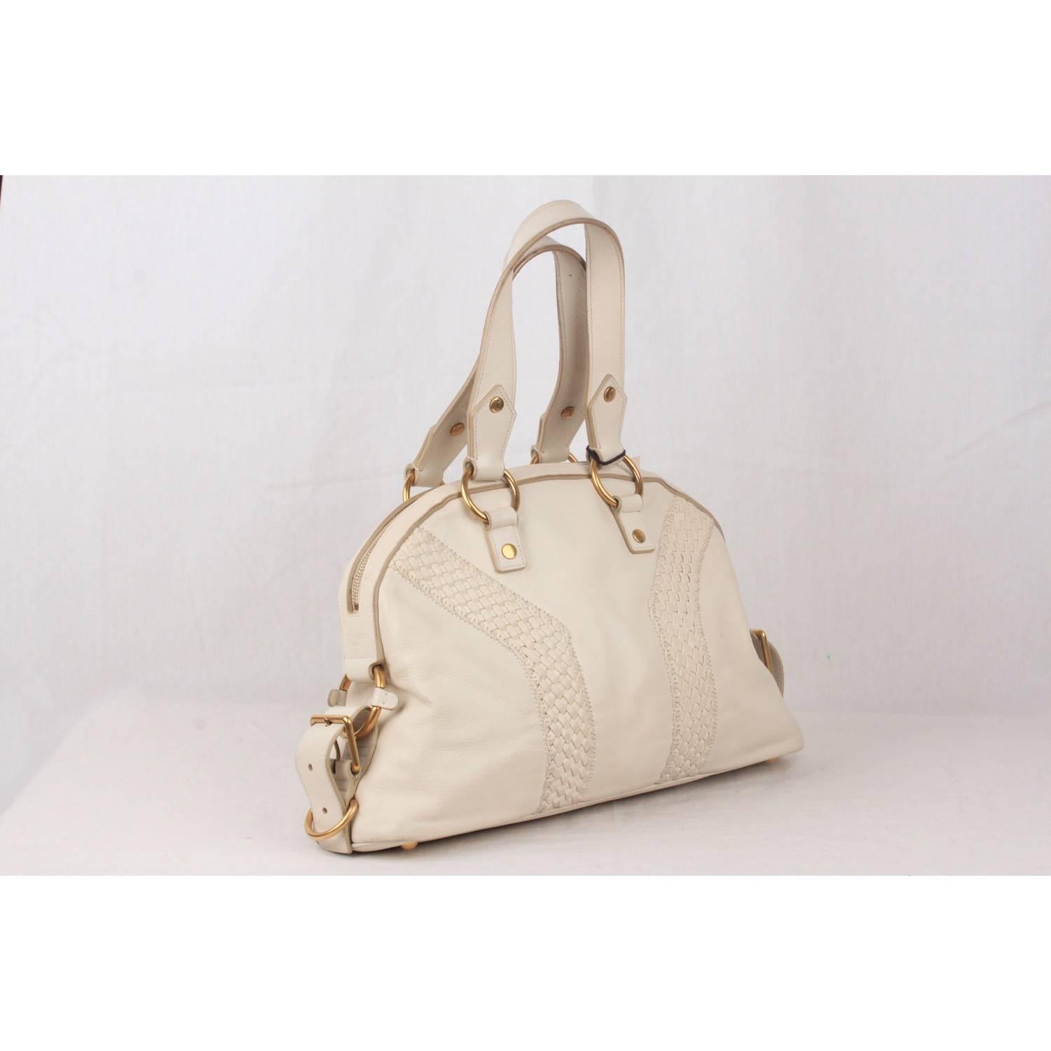 YVES SAINT LAURENT White Leather MUSE BAG Tote 3