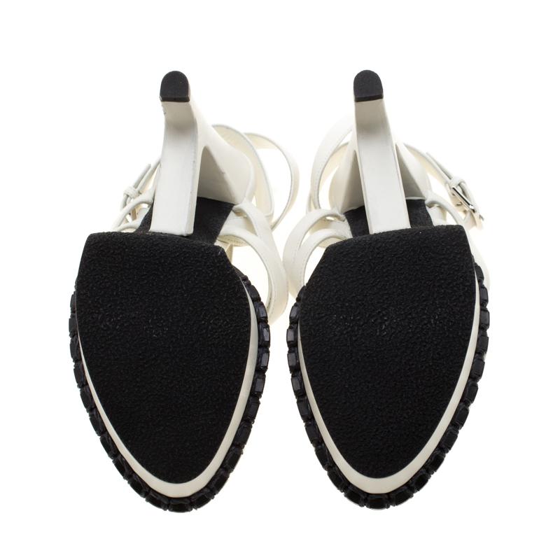 Women's Yves Saint Laurent White Leather Strappy Platform Sandals Size 38