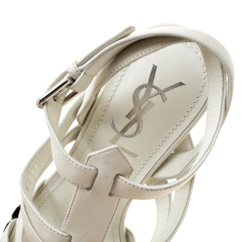 Yves Saint Laurent White Leather Strappy Platform Sandals Size 38 1
