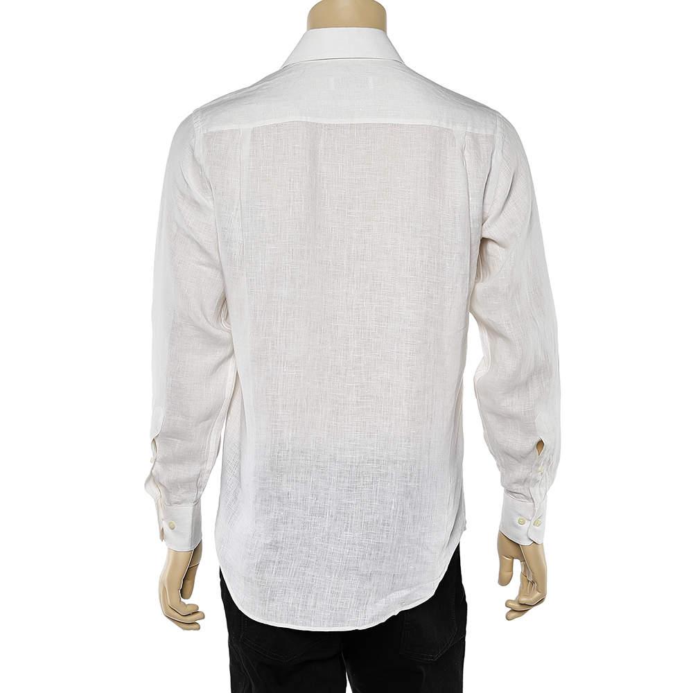 Gray Yves Saint Laurent White Linen Button Front Shirt S For Sale