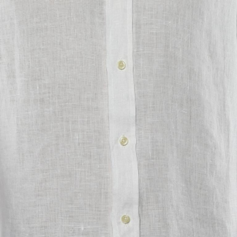 Yves Saint Laurent White Linen Button Front Shirt S In Good Condition For Sale In Dubai, Al Qouz 2