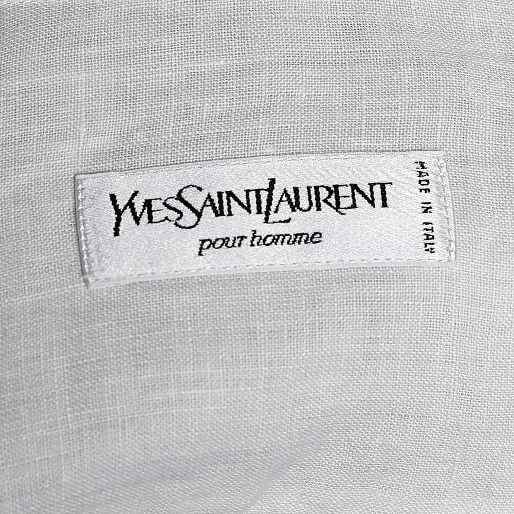Yves Saint Laurent Weißes Leinenhemd mit Knopfleiste und Knopfleiste S Herren im Angebot