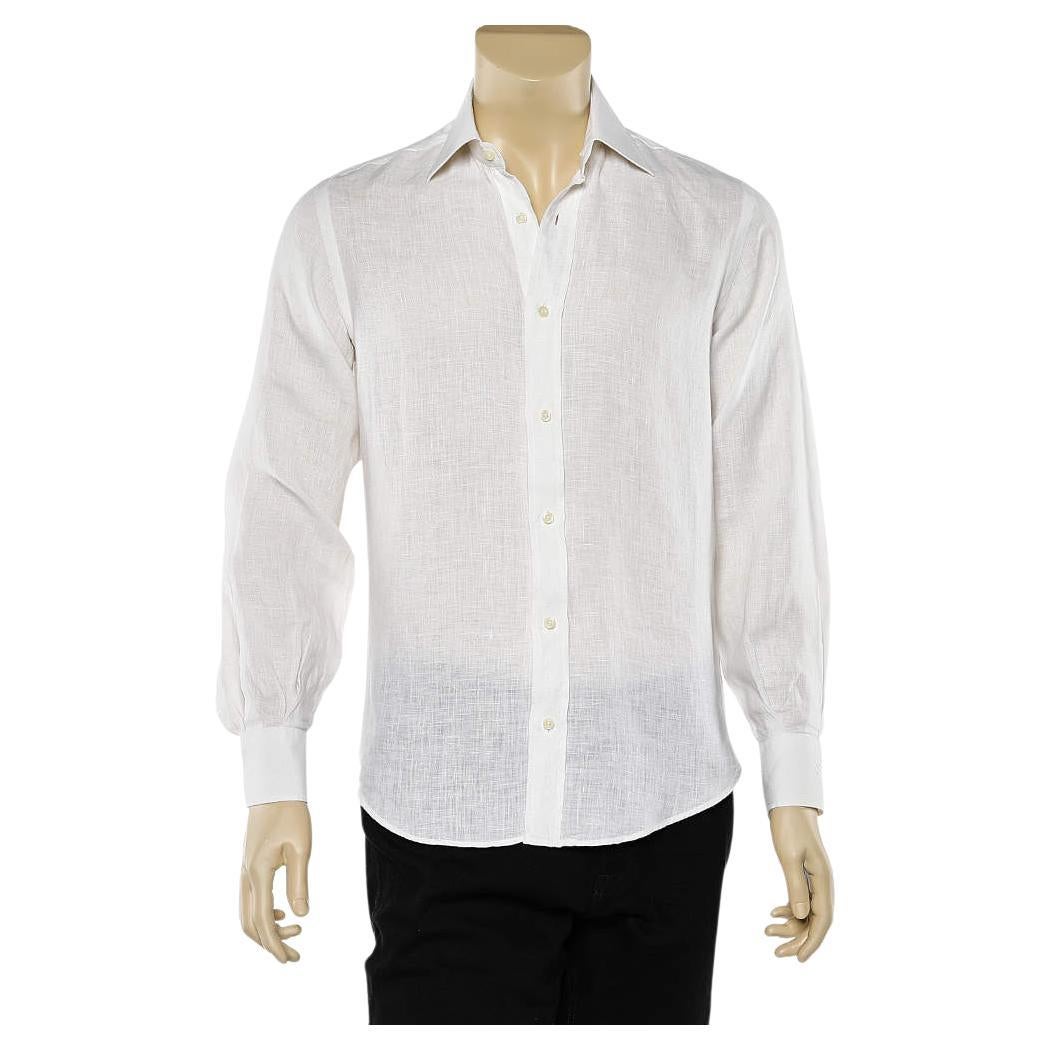 Yves Saint Laurent White Linen Button Front Shirt S For Sale