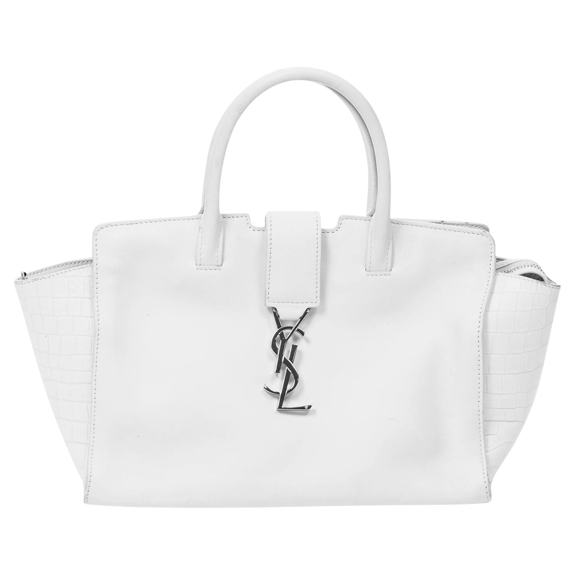 Yves Saint Laurent White Logo Tote For Sale