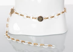 Yves Saint Laurent White Lucite Gold Rings Belt Necklace YSL, 1970s