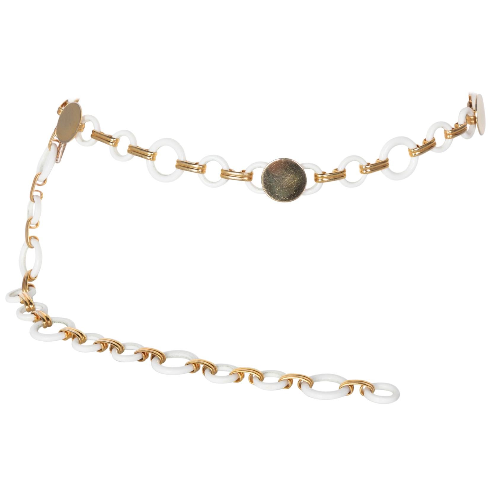 Yves Saint Laurent White Lucite Gold Rings Belt Necklace YSL, 1970s For Sale