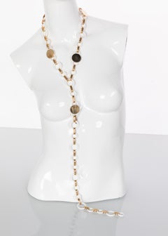 Yves Saint Laurent White Lucite Gold Rings Necklace Belt YSL, 1970s