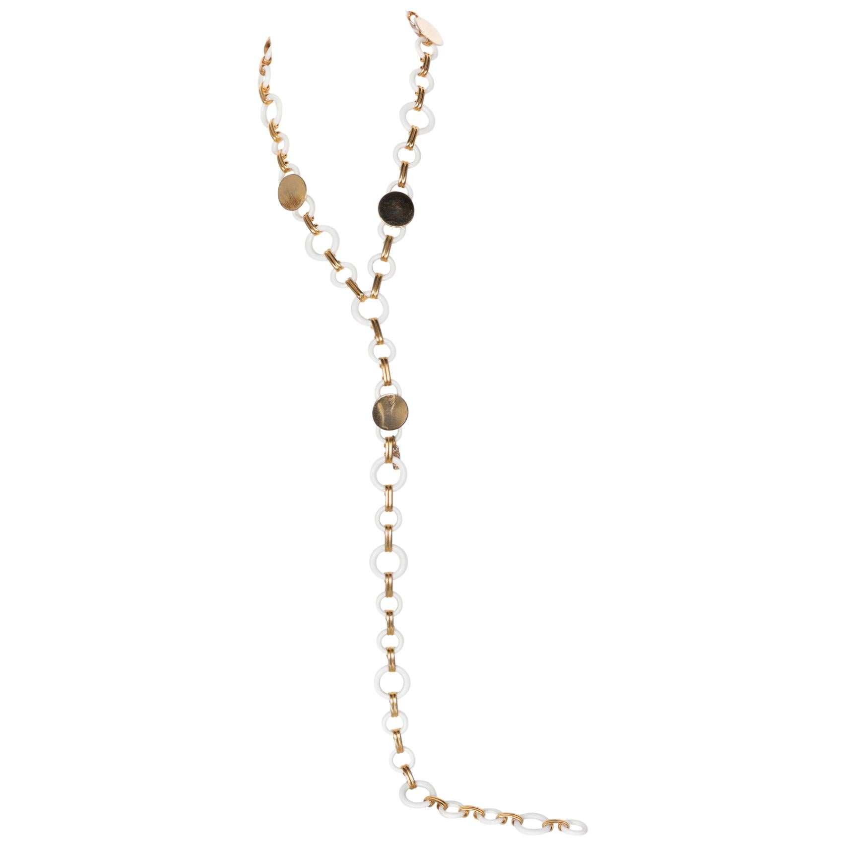 Yves Saint Laurent White Lucite Gold Rings Necklace Belt YSL, 1970s For Sale