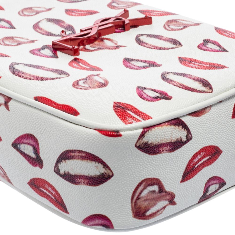 Yves Saint Laurent White/Red Grain De Poudre Lips Print Medium Camera Bag 7