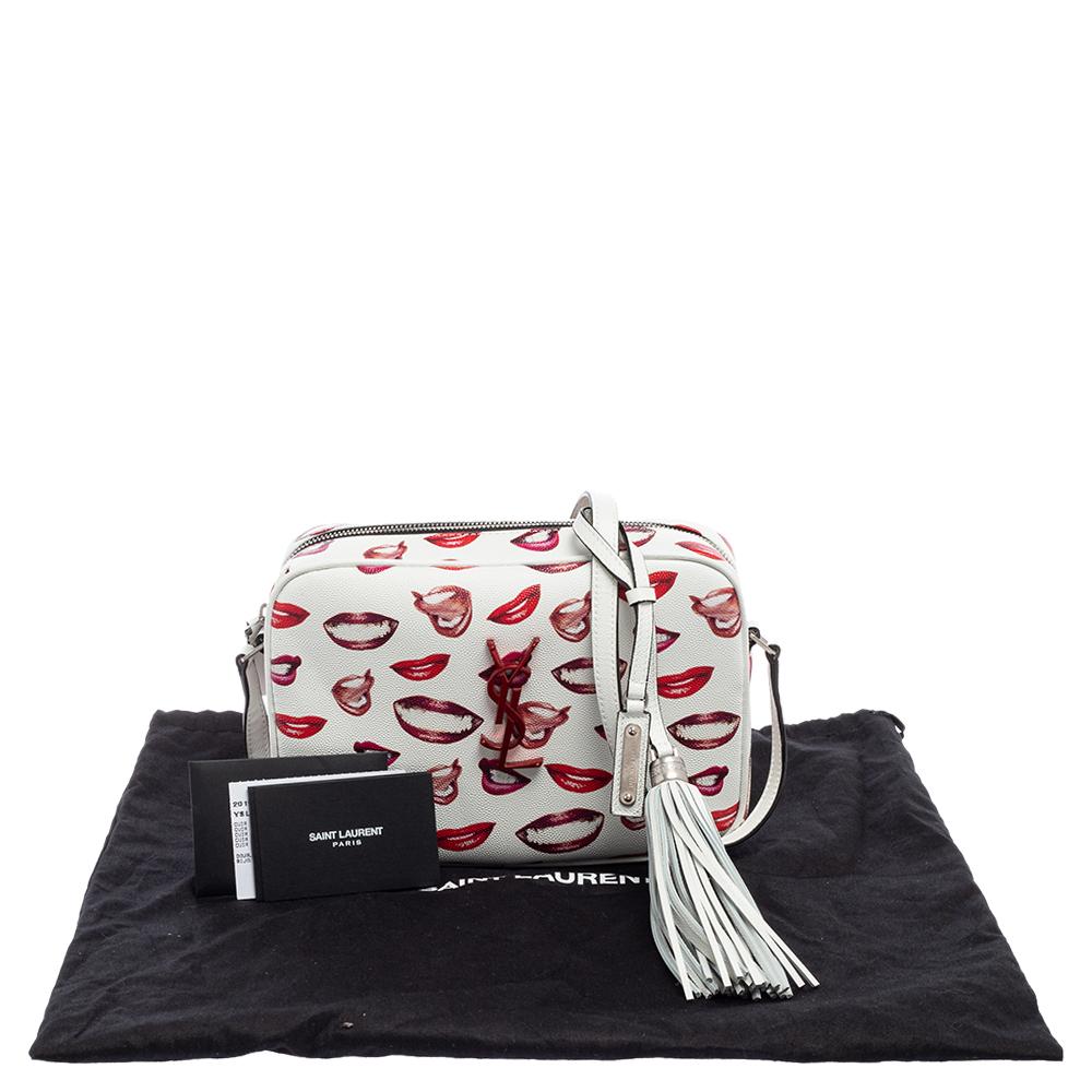 Yves Saint Laurent White/Red Grain De Poudre Lips Print Medium Camera Bag 8