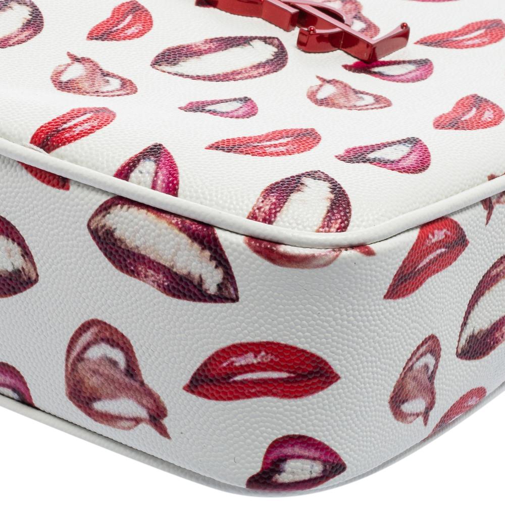 Yves Saint Laurent White/Red Grain De Poudre Lips Print Medium Camera Bag 2