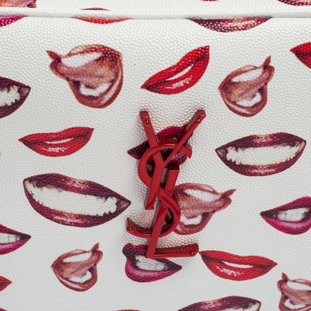 Yves Saint Laurent White/Red Grain De Poudre Lips Print Medium Camera Bag 3
