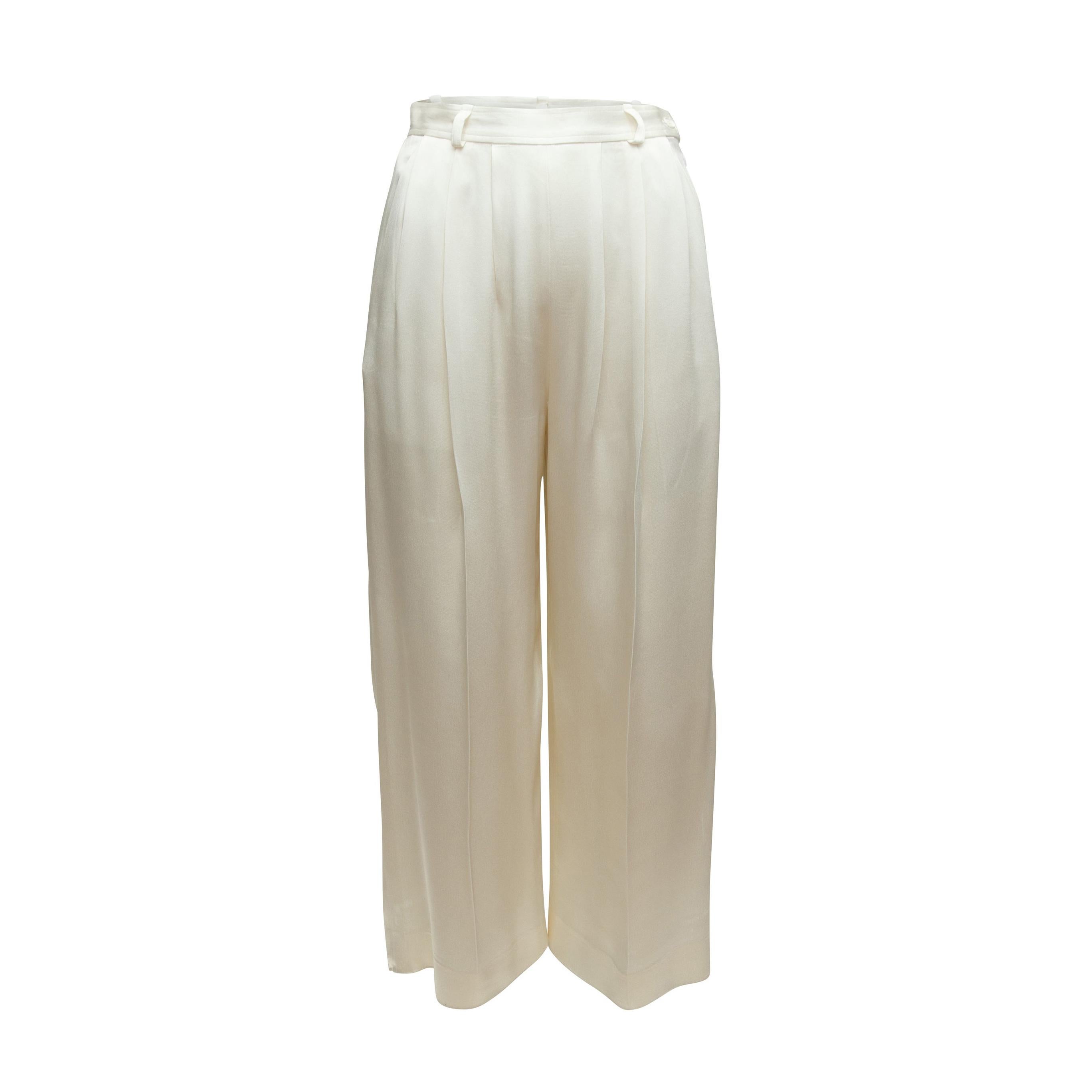  Yves Saint Laurent White Silk Trousers