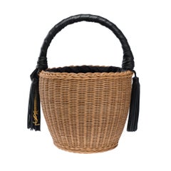 Yves Saint Laurent wicker basket bag with black leather , GHW