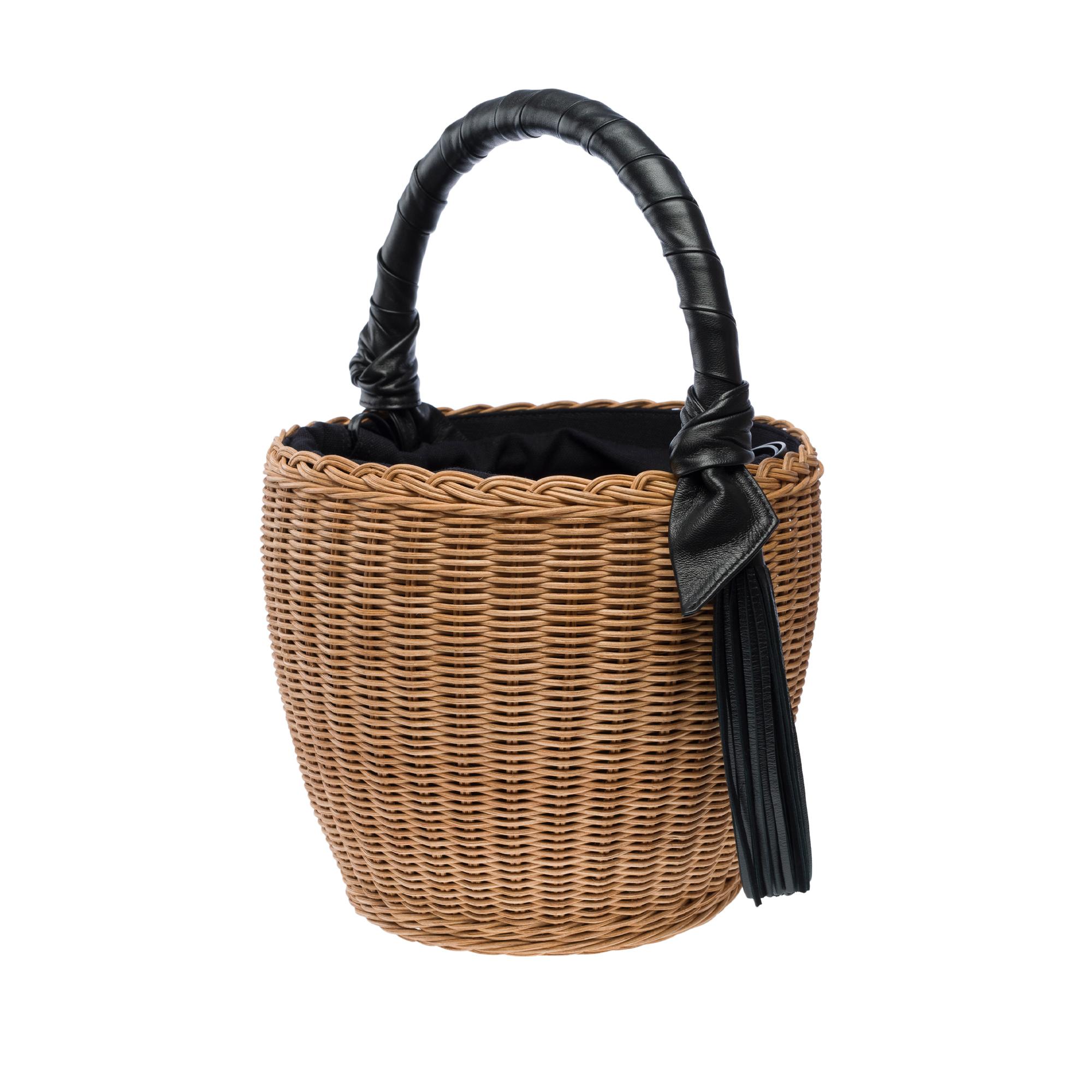 Women's or Men's Yves Saint Laurent wicker basket bag with black leather , GHW