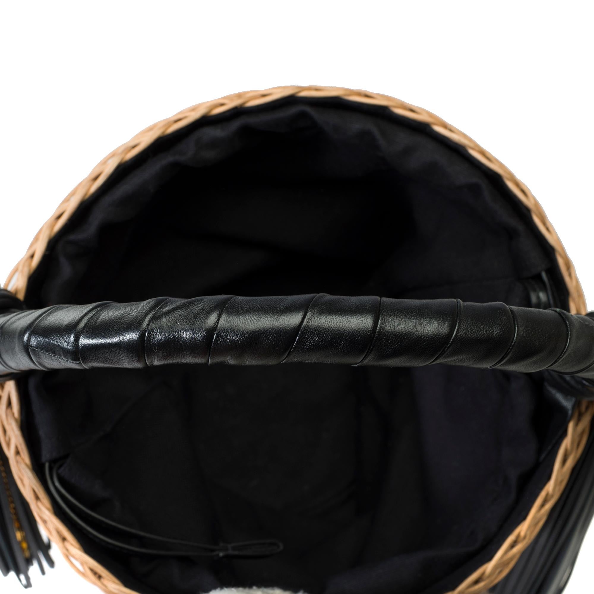 Yves Saint Laurent wicker basket bag with black leather , GHW 3