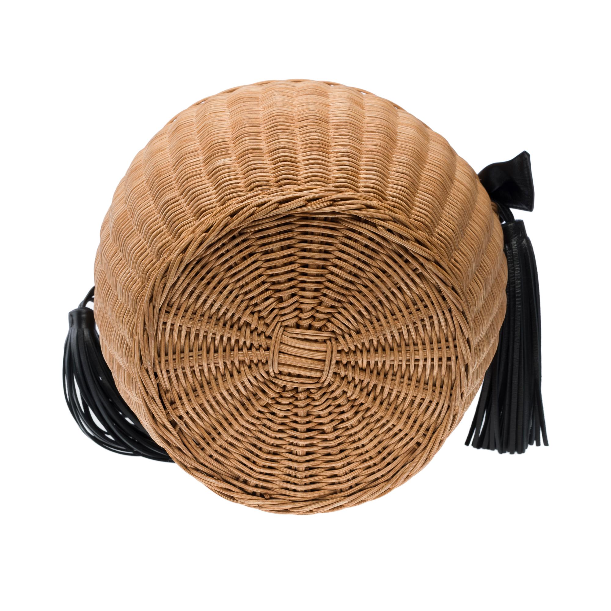 Yves Saint Laurent wicker basket bag with black leather , GHW 4