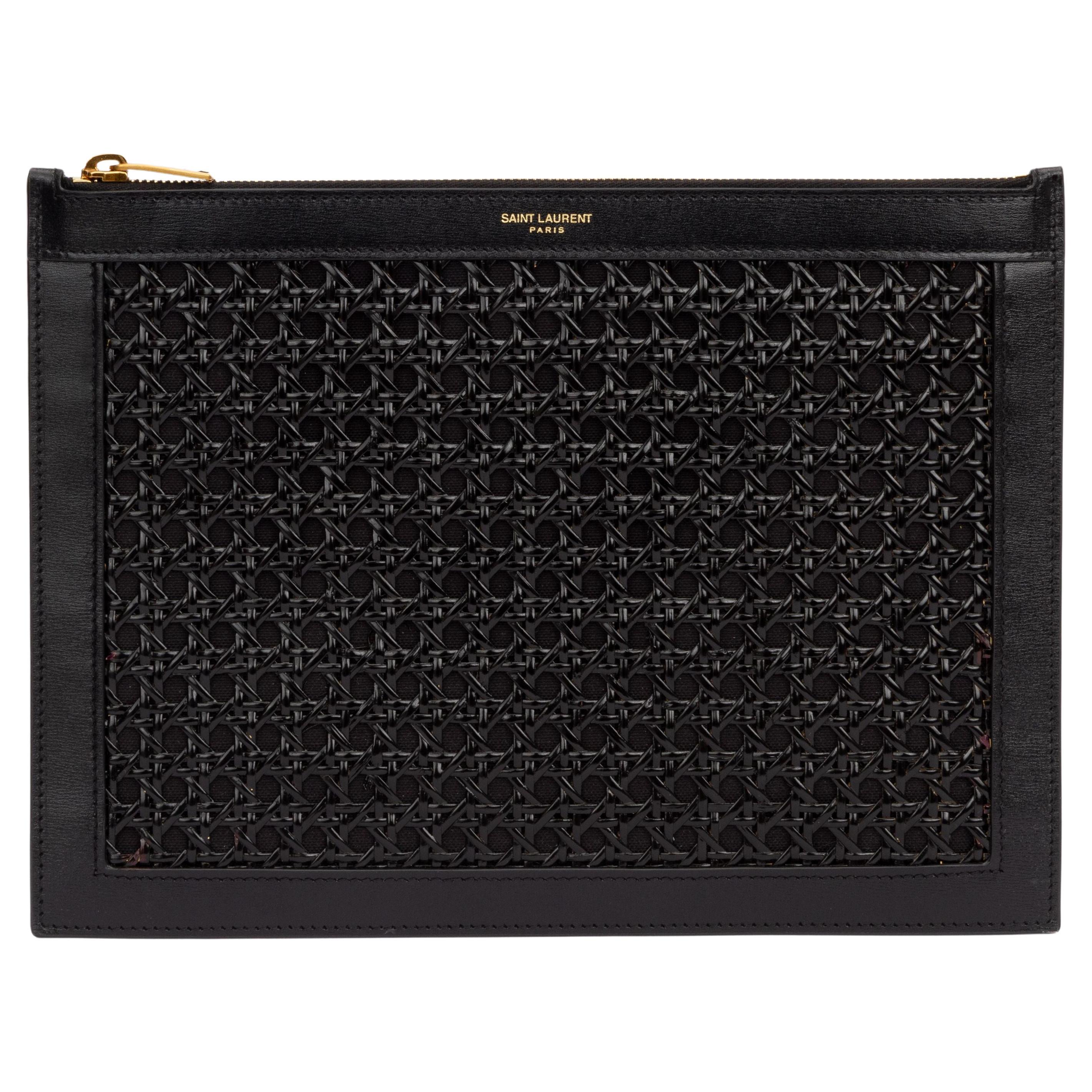 Yves Saint Laurent Wicker Clutch Black Brand New For Sale
