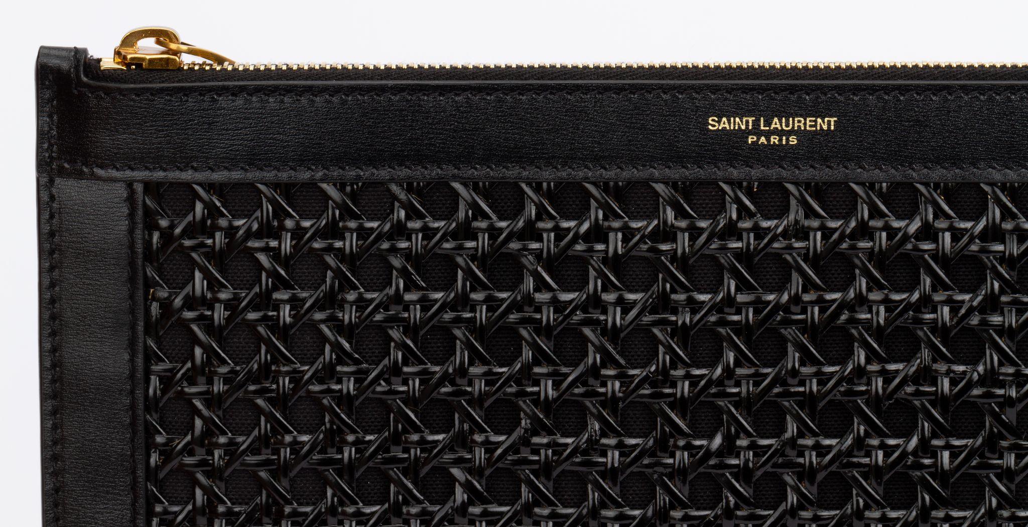 Yves Saint Laurent Wicker Clutch Black In Excellent Condition In West Hollywood, CA