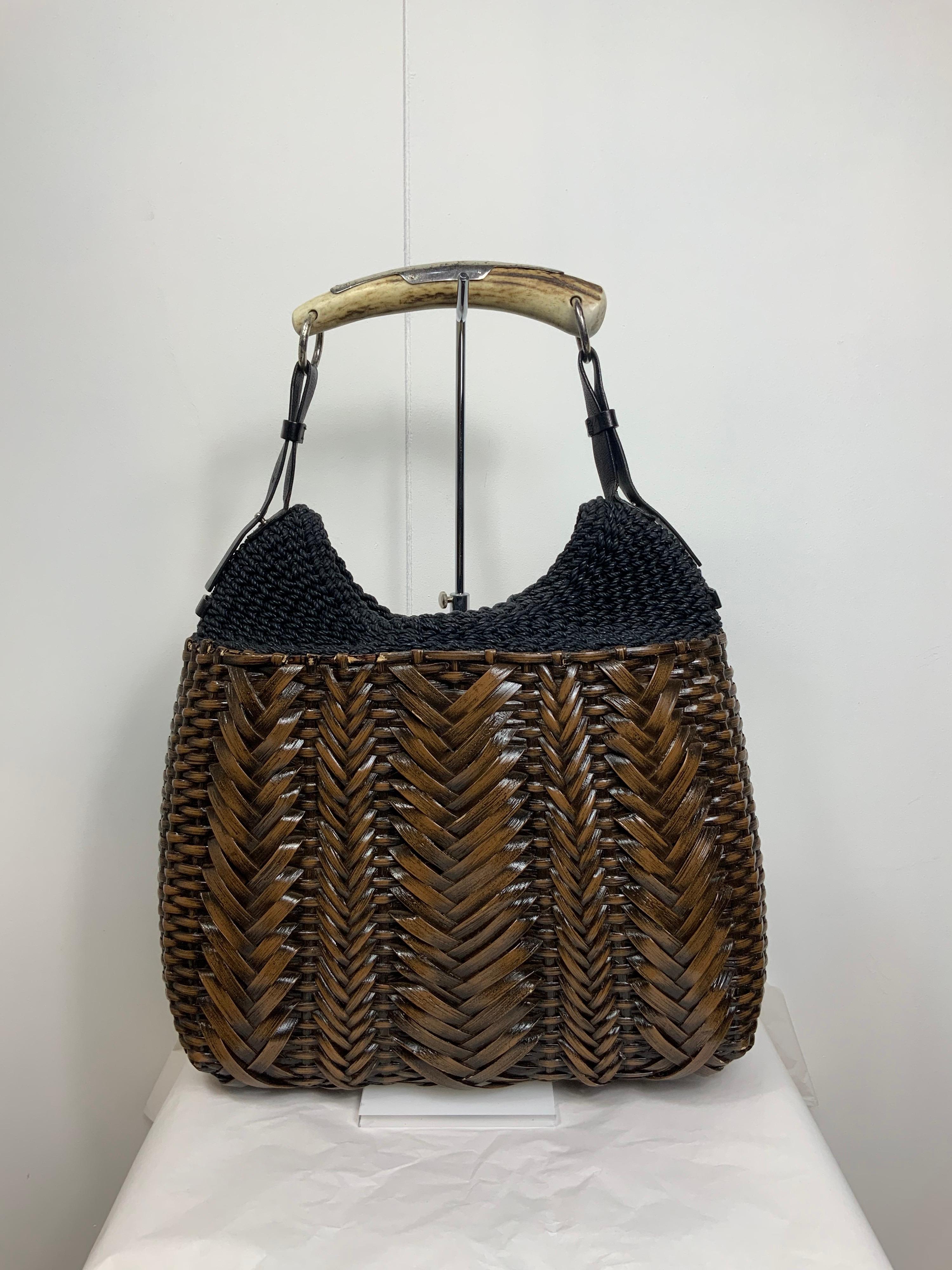 Yves Saint Laurent Wicker Mombasa Tote Bag In Excellent Condition In Carnate, IT