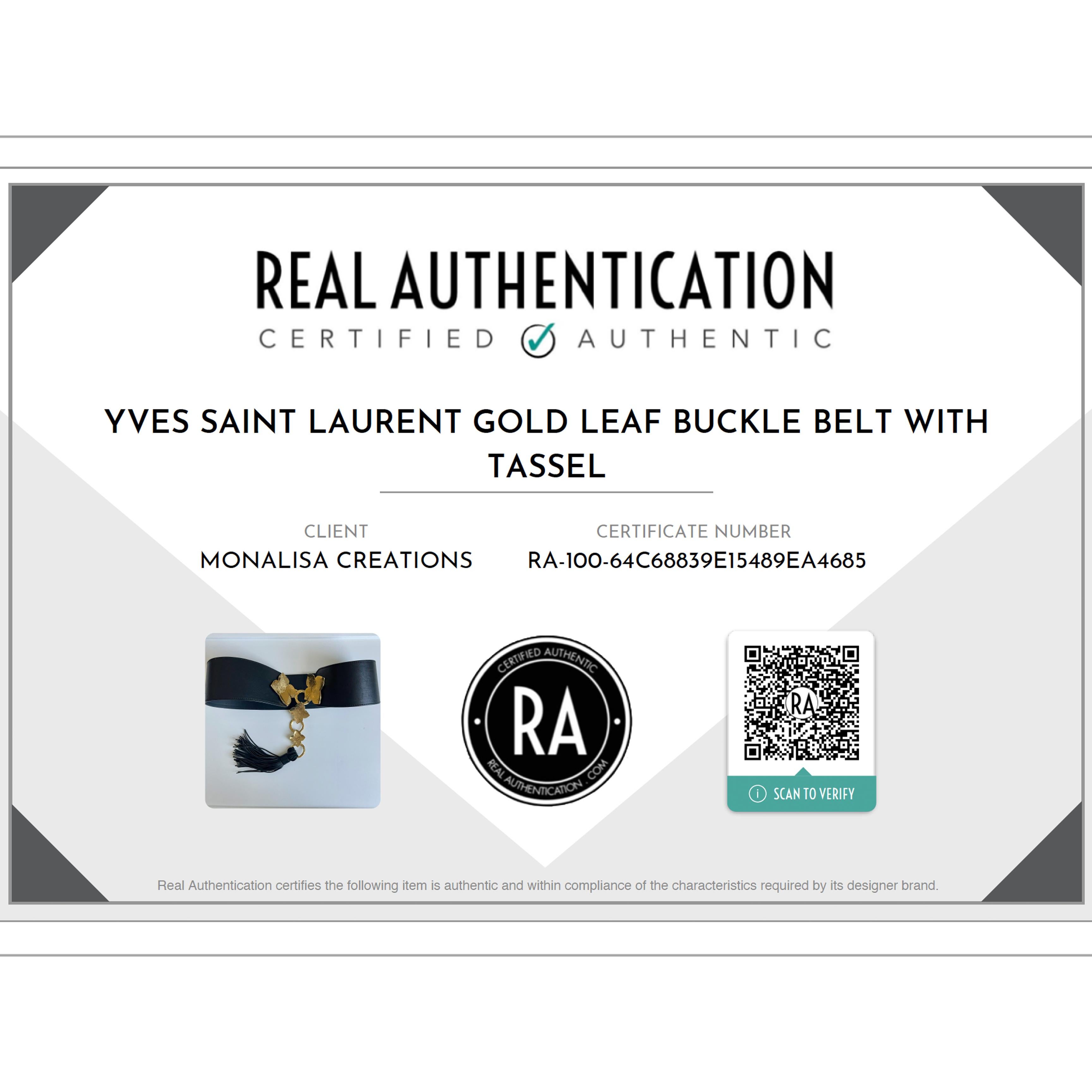 Yves Saint Laurent Wide Belt Oversized Abstract Gold Leaf with Tassel Sz L  For Sale 8