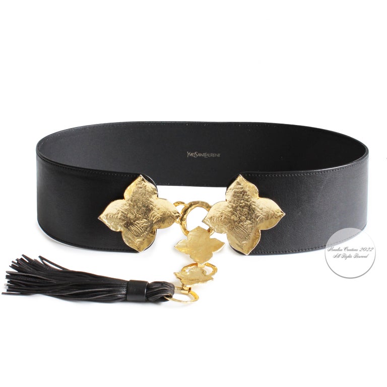 Yves Saint Laurent Wide Belt Oversized Abstract Gold Leaf with Tassel Sz L  For Sale at 1stDibs