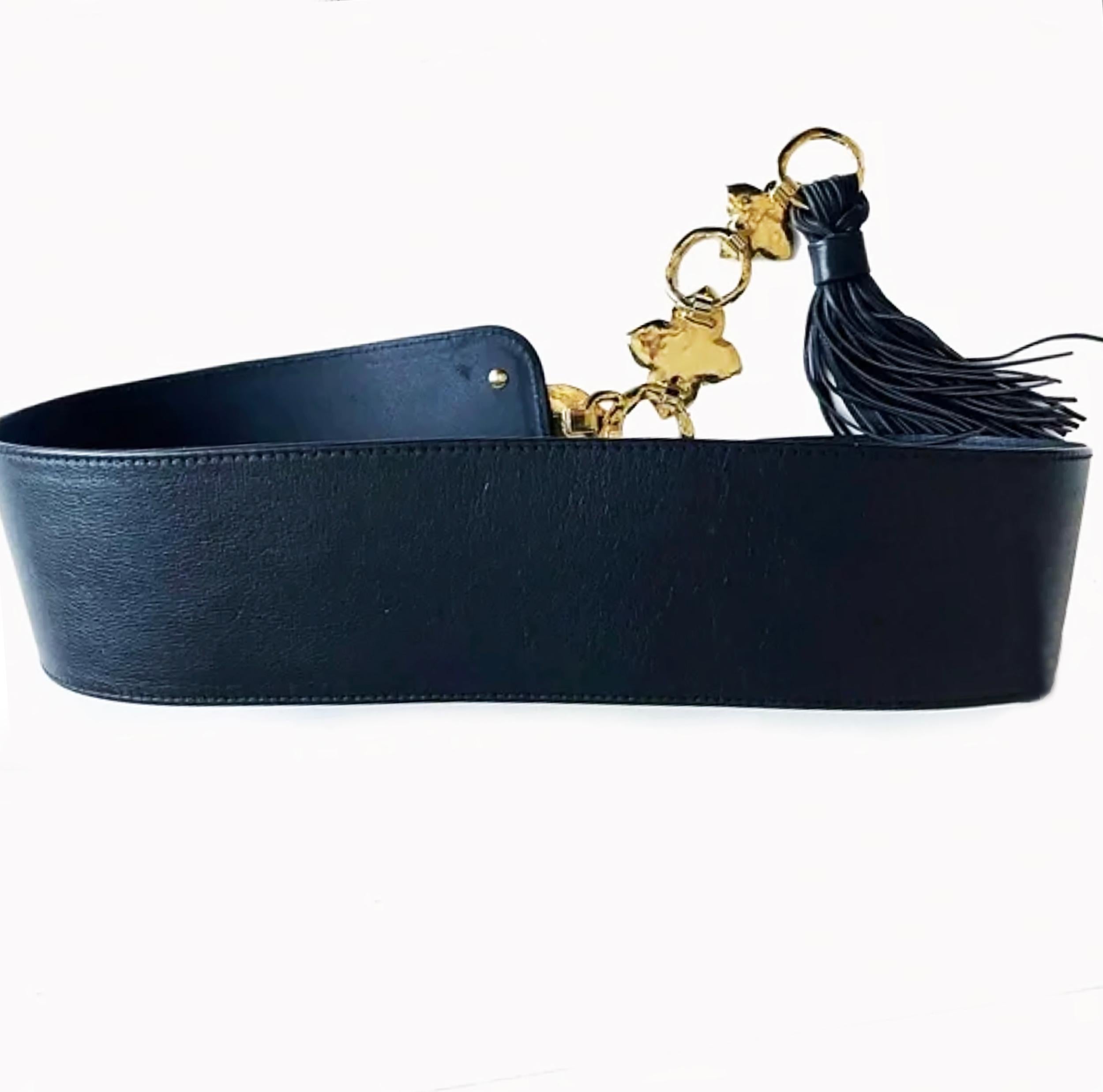 Yves Saint Laurent Wide Belt Oversized Abstract Gold Leaf with Tassel Sz L For Sale 2