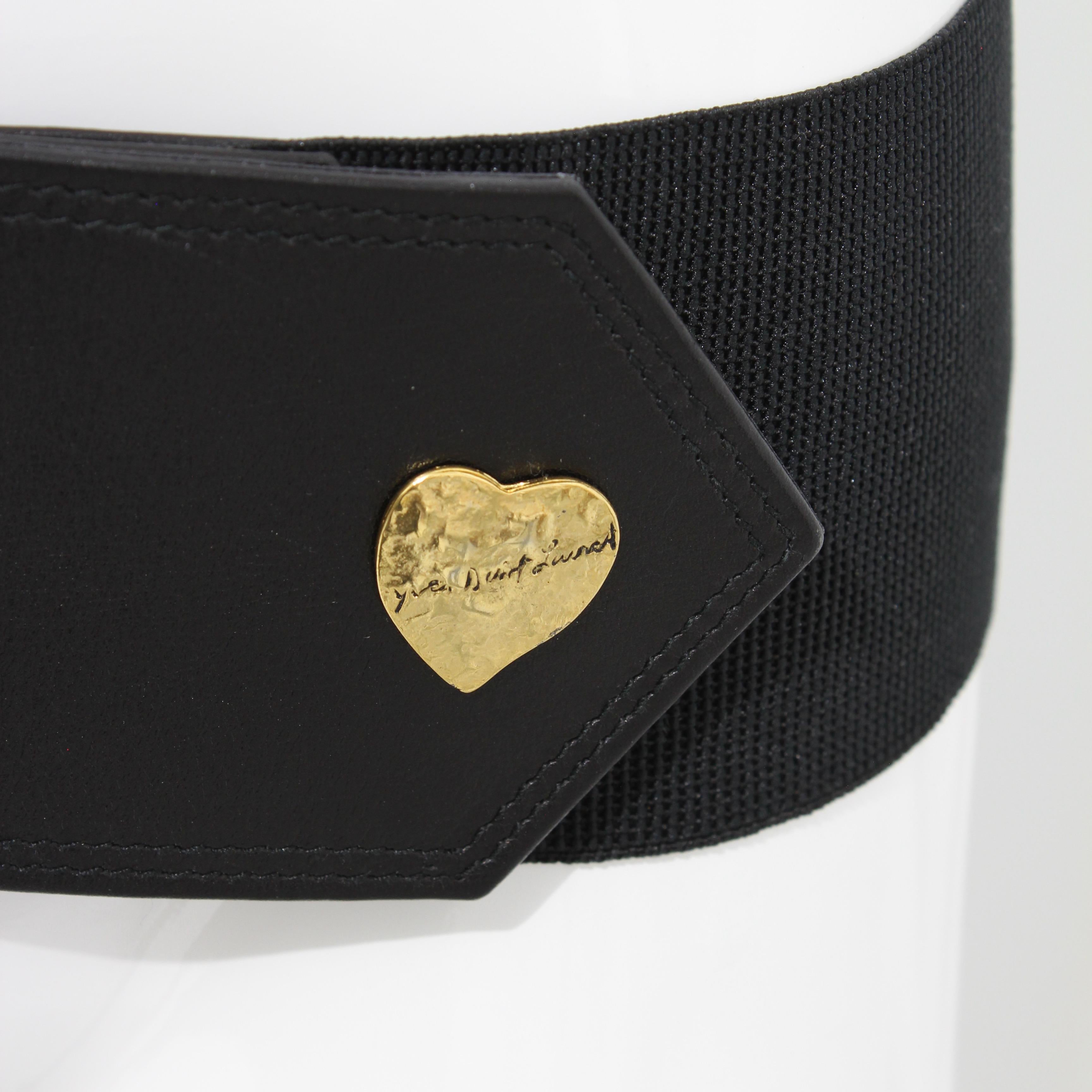 Yves Saint Laurent Wide Belt with Hearts Gold Metal YSL Leather Stretch Size M  5