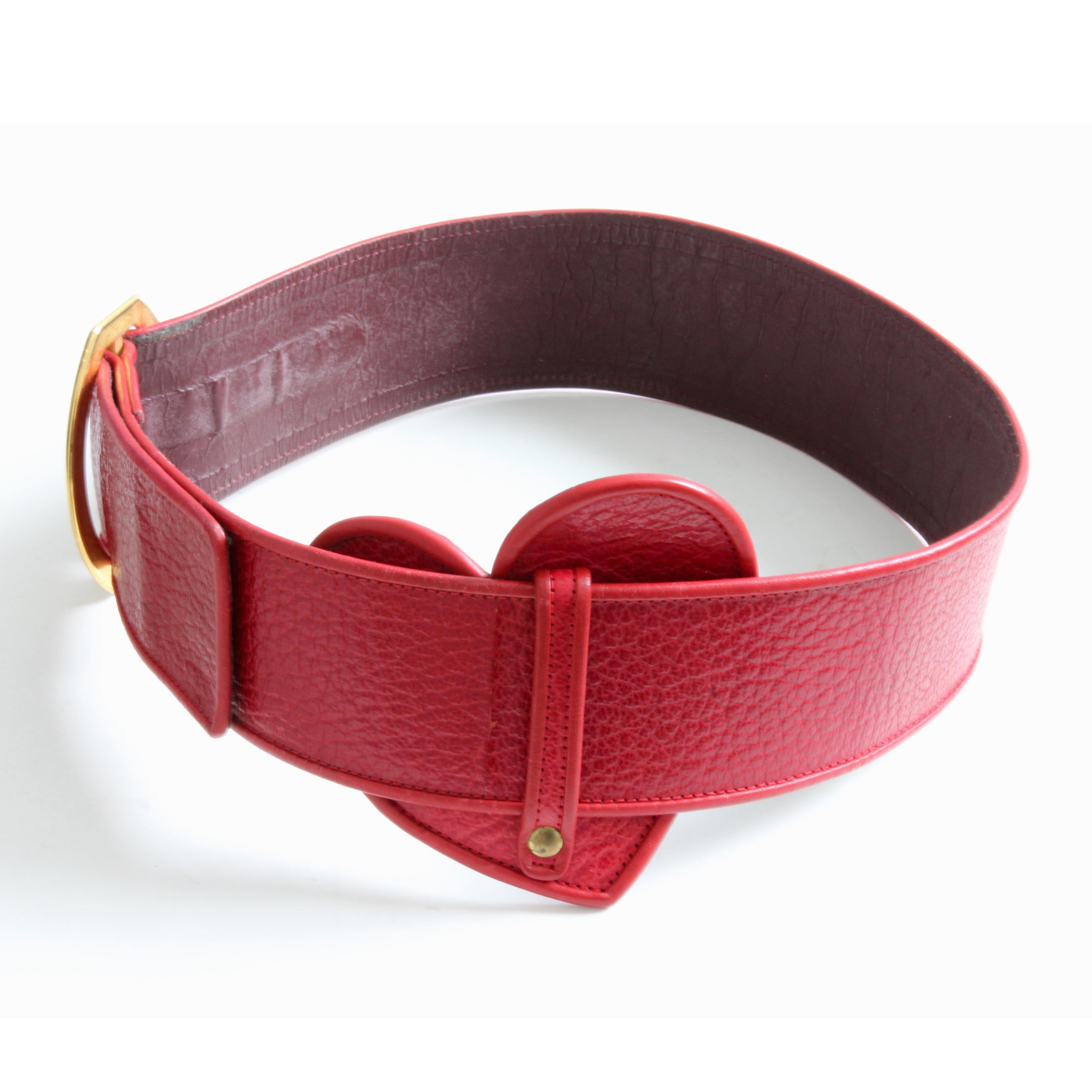 Women's Yves Saint Laurent Wide Belt YSL Rive Gauche Red Leather Heart Vintage 70s Rare For Sale