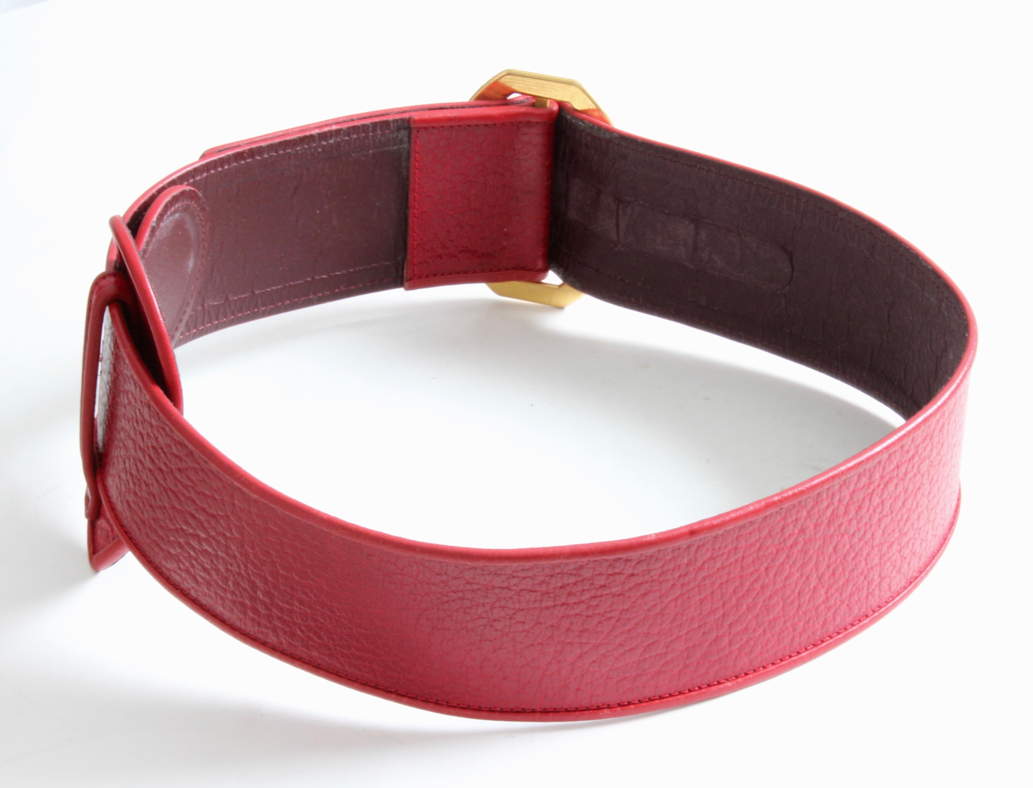 Yves Saint Laurent Wide Belt YSL Rive Gauche Red Leather Heart Vintage 70s Rare For Sale 1