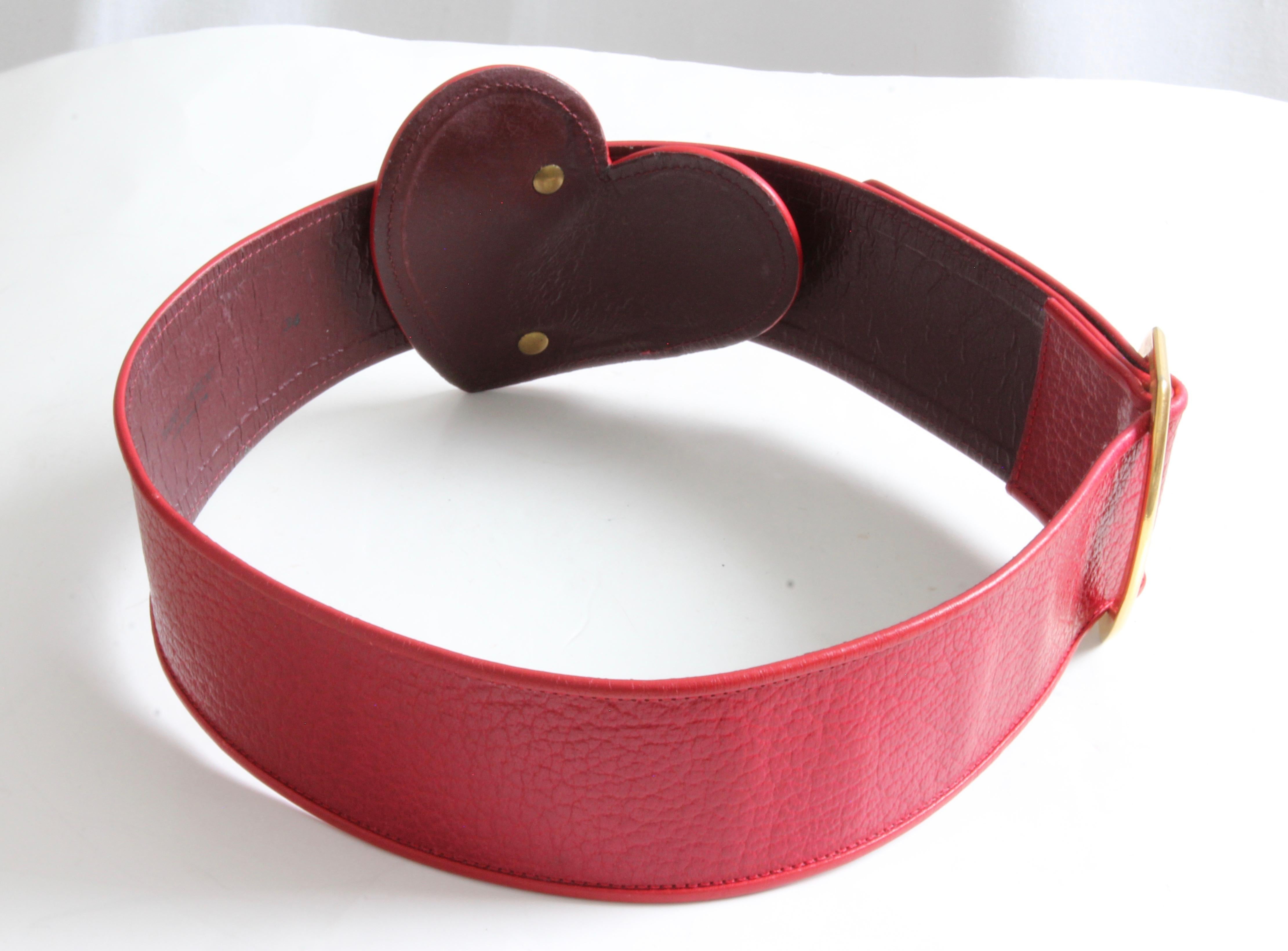 Yves Saint Laurent Wide Belt YSL Rive Gauche Red Leather Heart Vintage 70s Rare For Sale 2