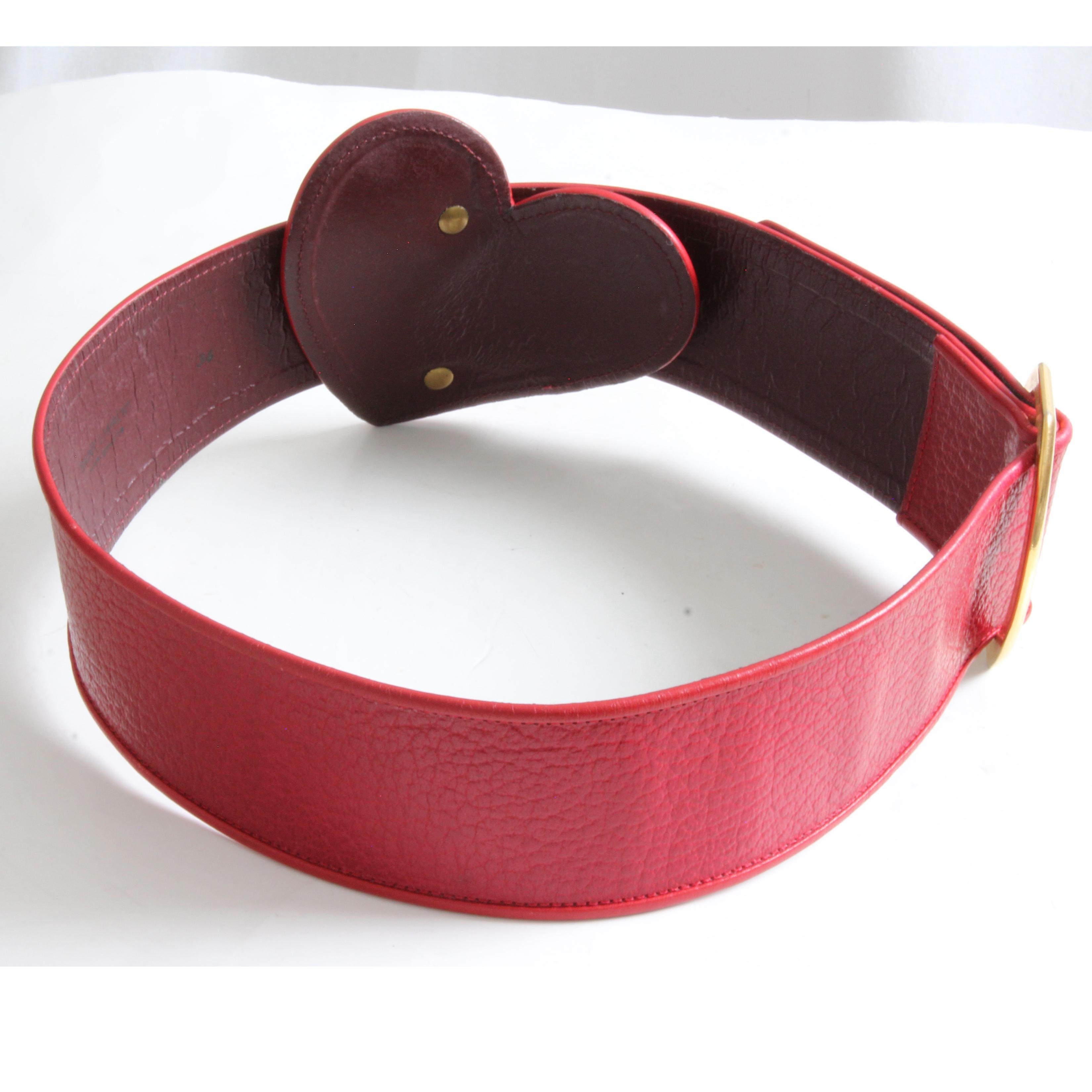 Yves Saint Laurent Wide Belt YSL Rive Gauche Red Leather Heart Vintage 70s Rare For Sale 2
