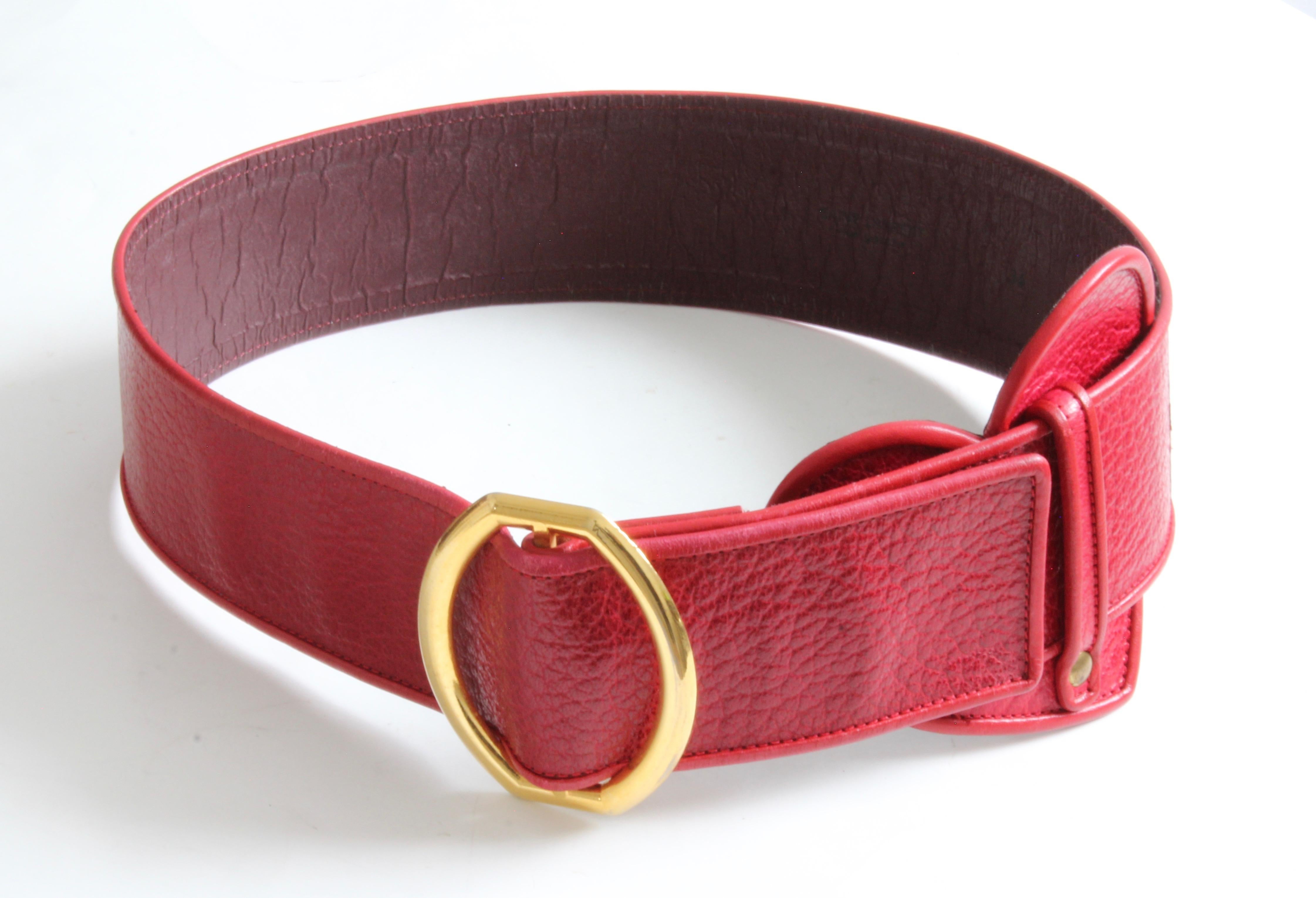 Yves Saint Laurent Wide Belt YSL Rive Gauche Red Leather Heart Vintage 70s Rare For Sale 3