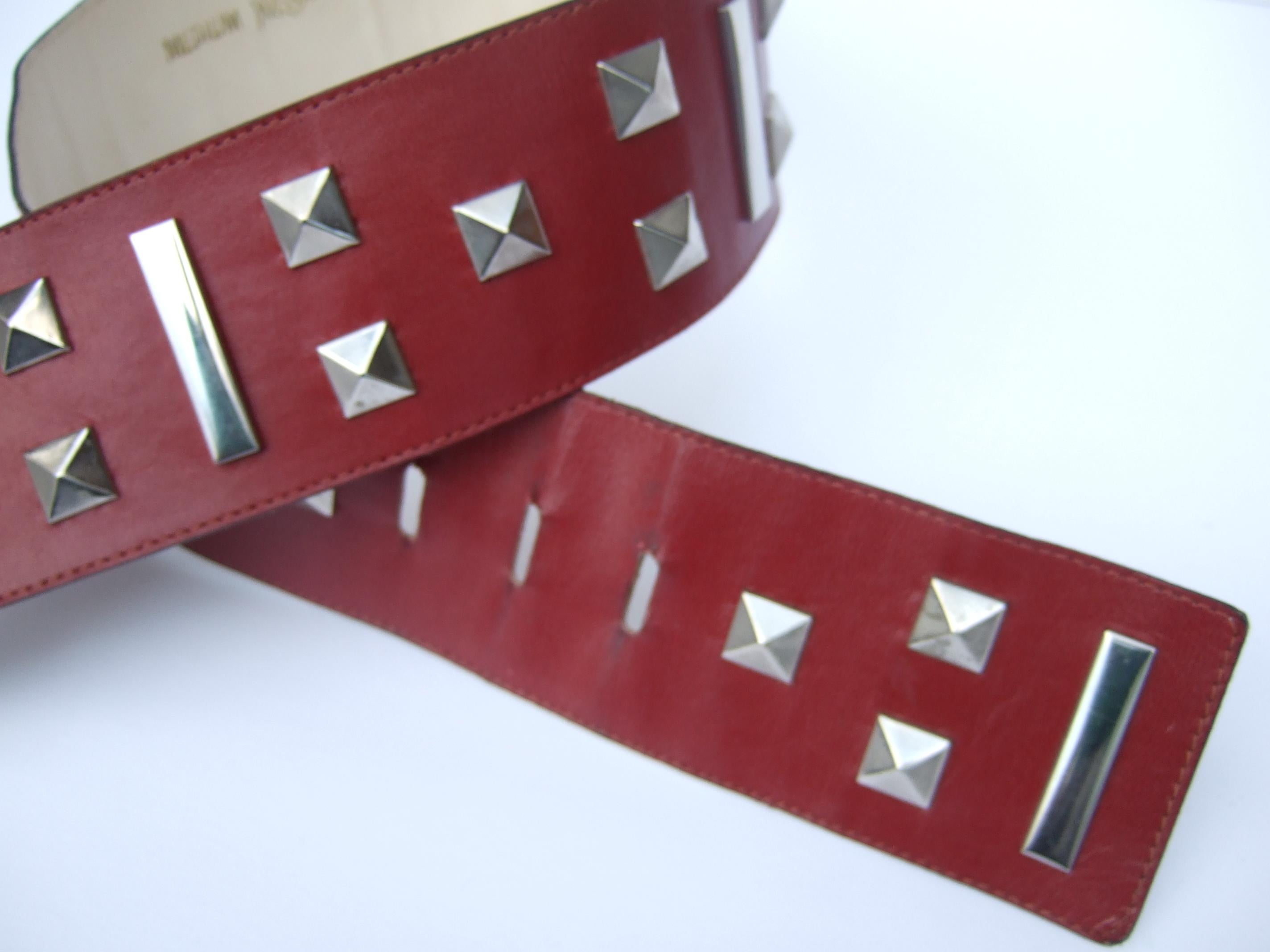Yves Saint Laurent Wide Red Leather Chrome Grommet Studded Belt c 1970s For Sale 3