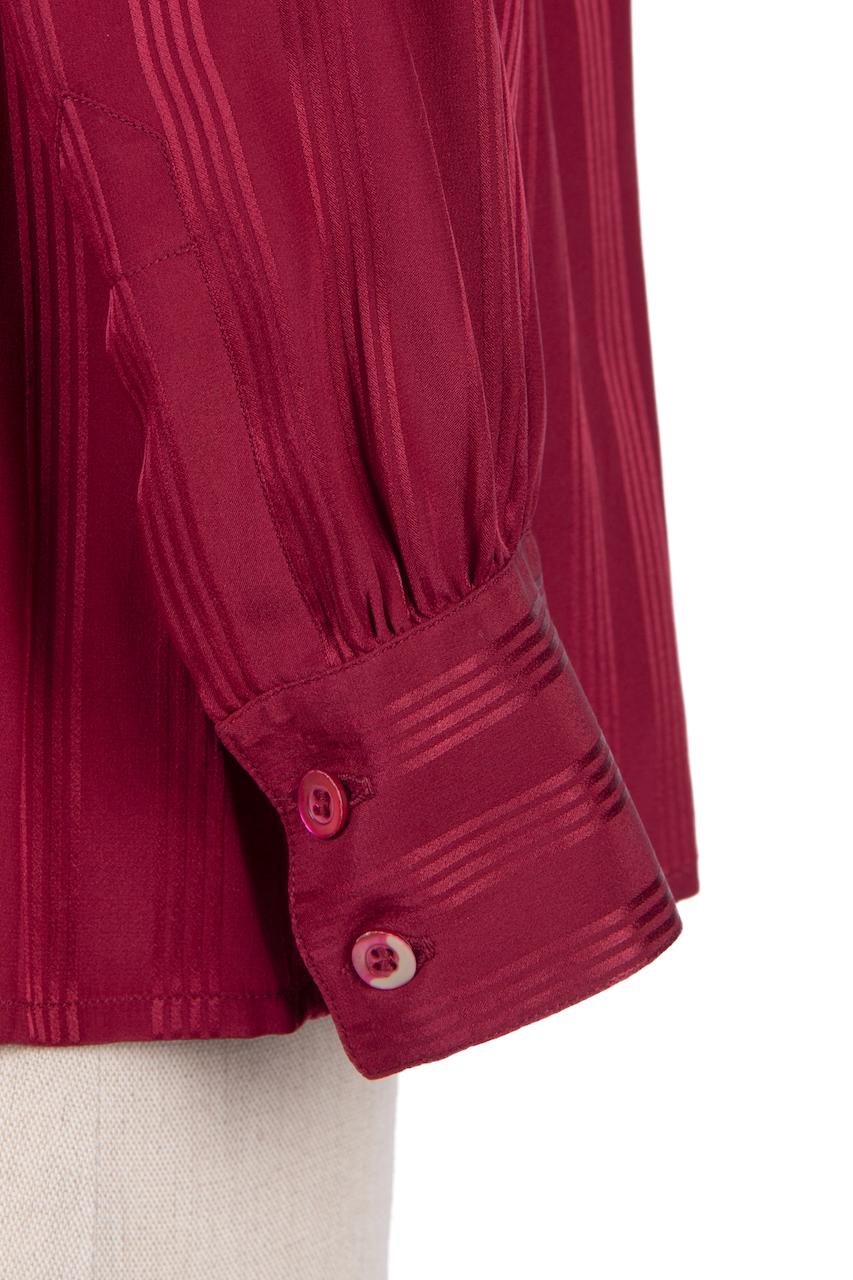 Yves Saint Laurent YSL Wine Red Silk Tie Neck Open Front Blouse, 1970s/1980s  For Sale 1
