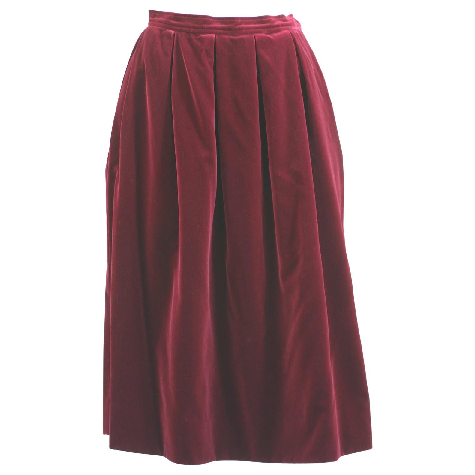 Yves Saint Laurent Wine Velvet Skirt For Sale