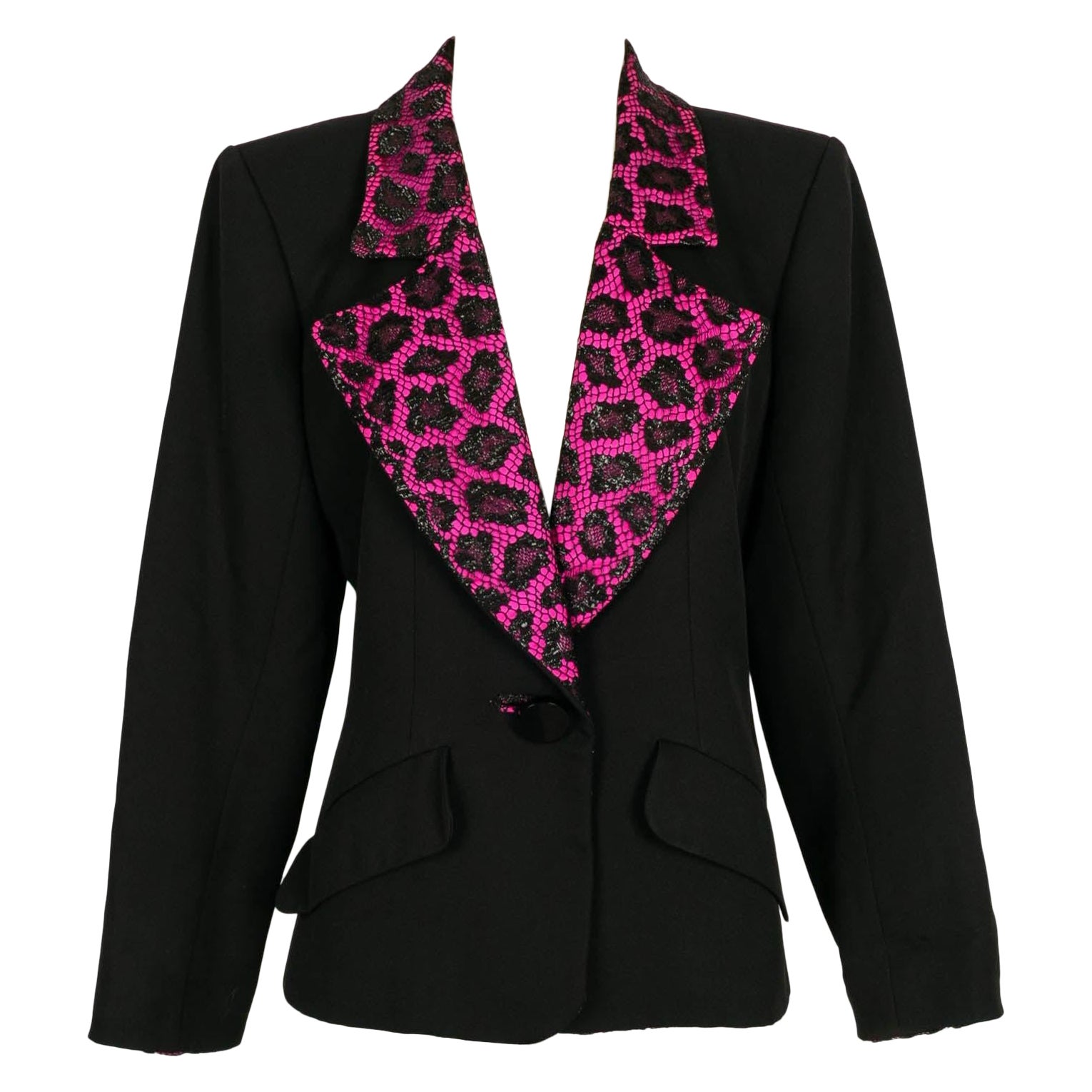 Yves Saint Laurent Invierno  Chaqueta negra de lana y encaje, 1990 en venta