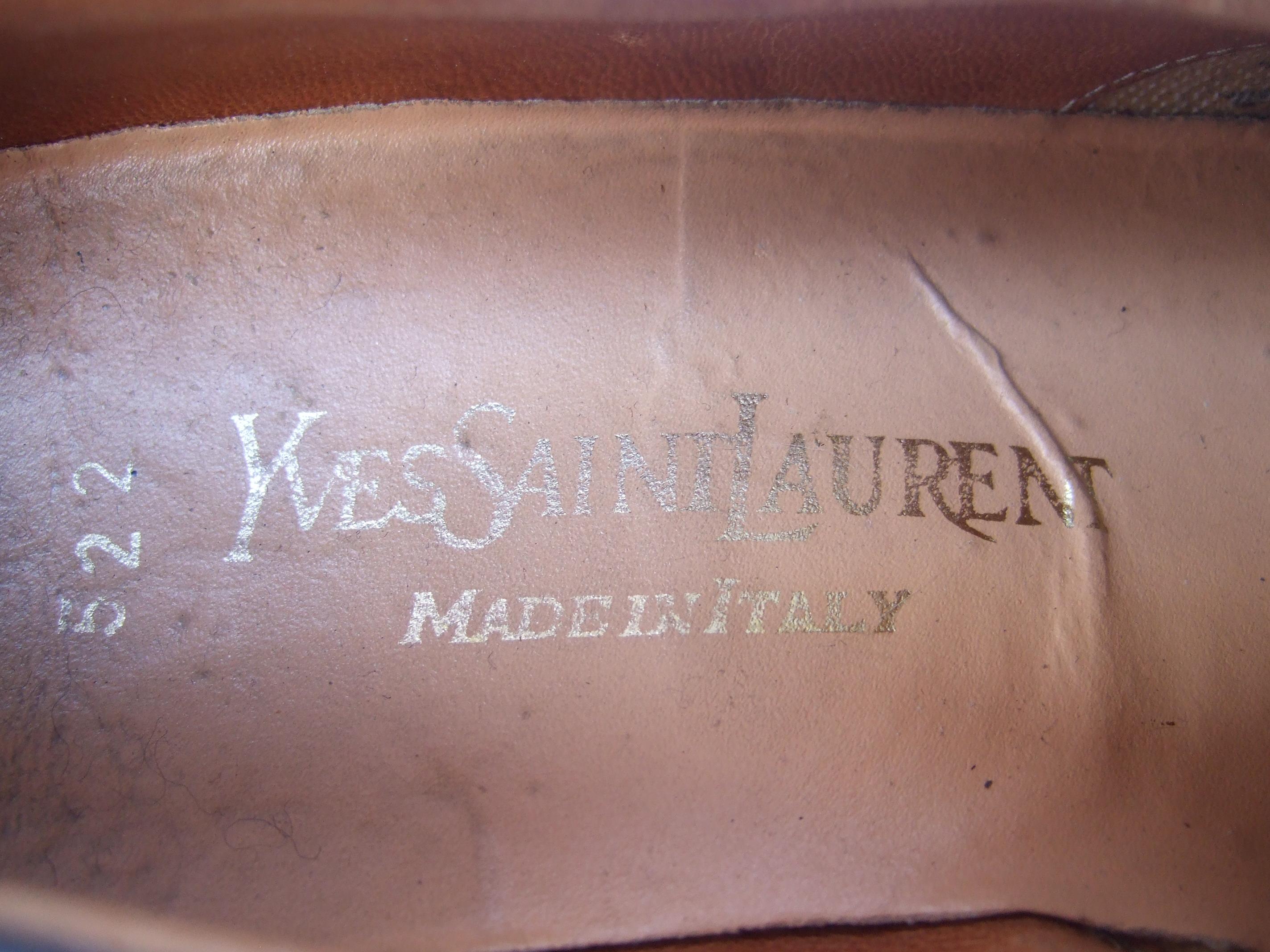 Yves Saint Laurent Women's Black Leather YSL Unisex Italian Loafers c 1970s   4