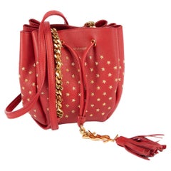 Yves Saint Laurent Women's Red Leather Small Star Studded Emmanuelle Bucket Bag