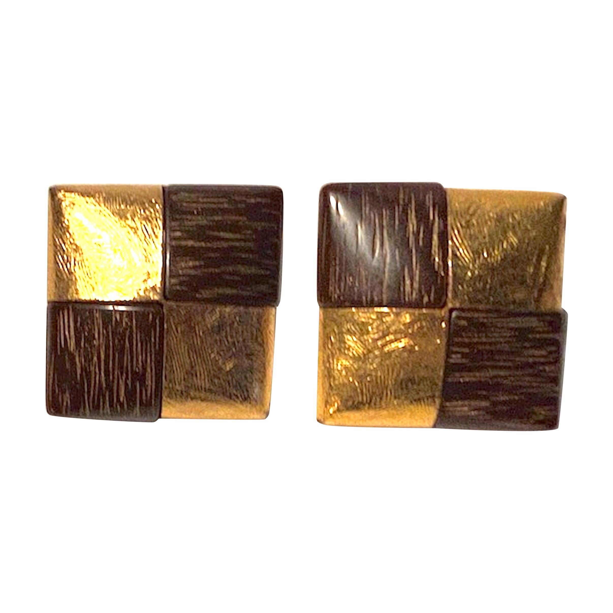 Yves Saint Laurent Wood & Gold Earrings