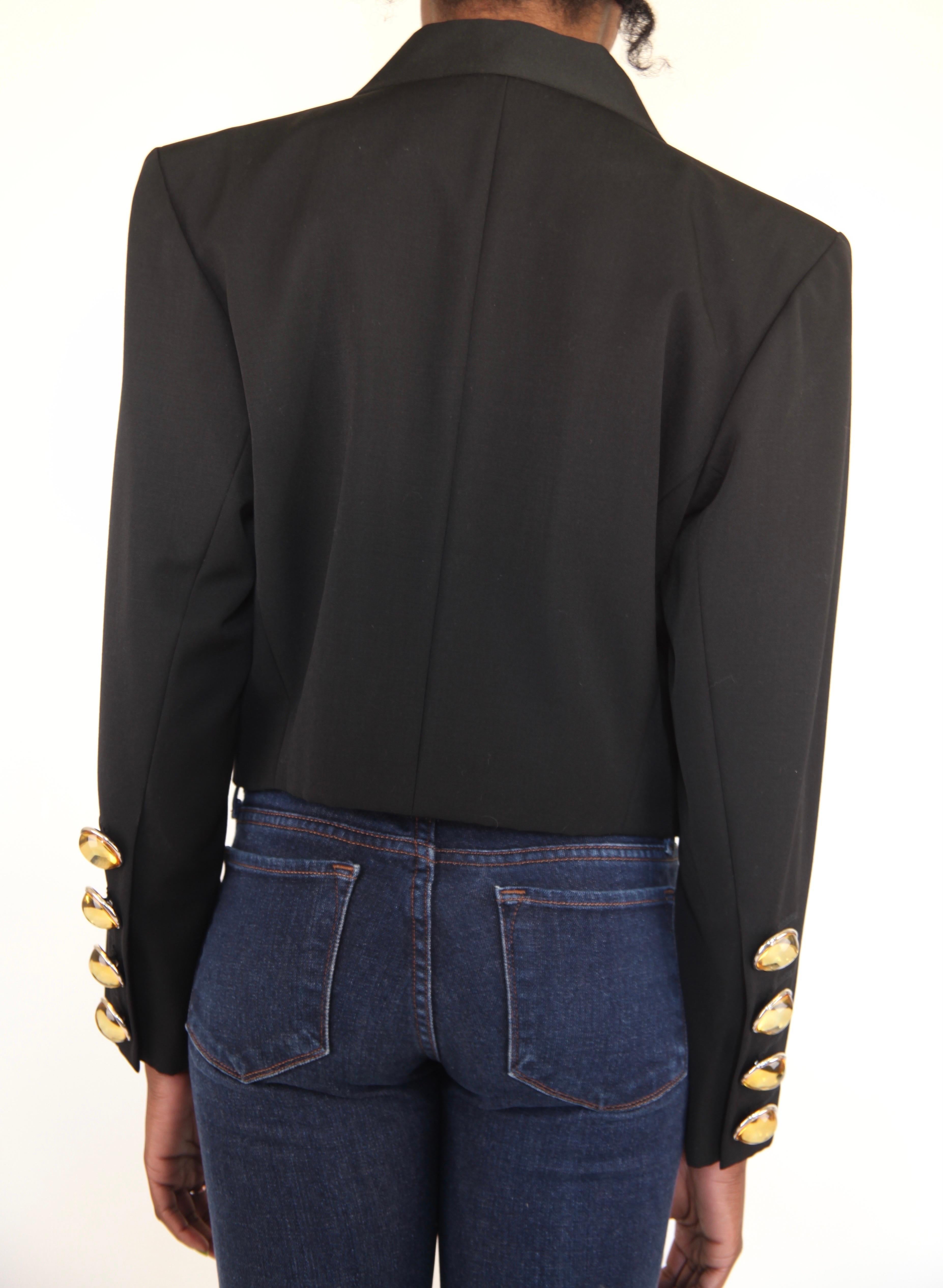 Yves Saint Laurent  wool and satin open cropped smoking tuxedo jacket, c.1980  In Good Condition For Sale In London, GB