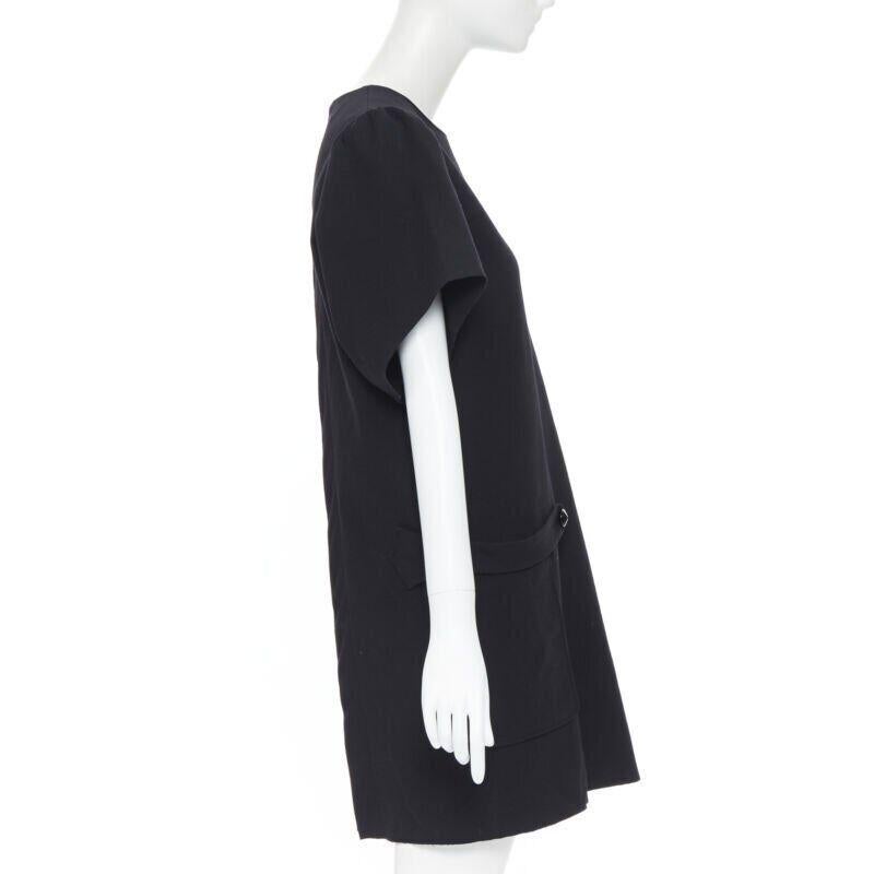 Women's YVES SAINT LAURENT wool crepe cape sleeve dual pockets boxy dress FR38 For Sale