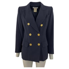 YVES SAINT LAURENT Wool Jacket in Navy Blue circa 1990, Made in France
