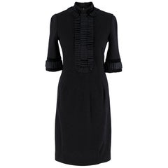 Yves Saint Laurent Wool Ruffle Trim High Neck Dress - Size S
